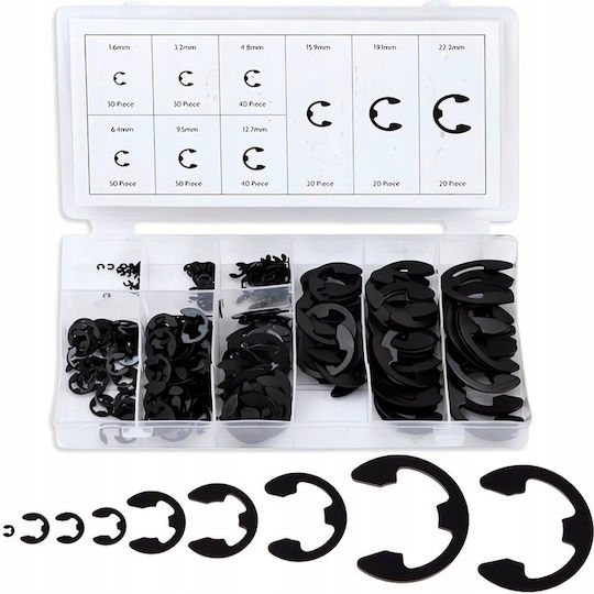 Set 300 Cleme Inel De Siguranță Tip E Zola Mărimi 1.5 3 5 6 10 12 15 19 22 Mm Oțel Fosfatat Cutie De Depozitare