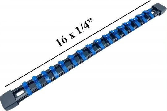 Organizator Șină Cu 16 Sloturi Chei Tubulare Mărimea 1/4" Cu Acționare Metal Plastic Pp 35 X 2,7 Cm Negru Albastru