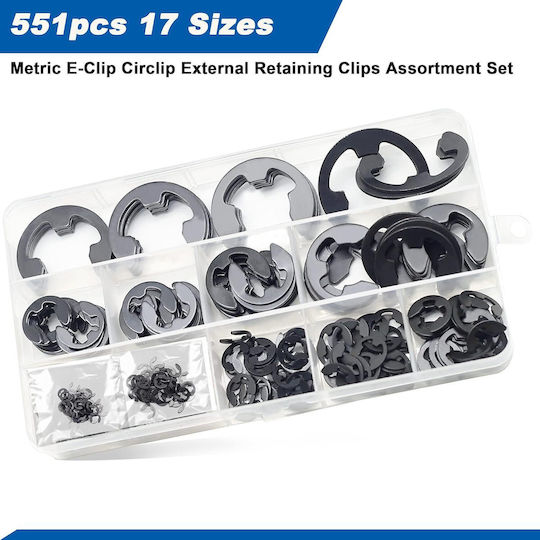 Set 300 Cleme Inel De Siguranță Tip E Zola Mărimi 1.5 3 5 6 10 12 15 19 22 Mm Oțel Fosfatat Cutie De Depozitare