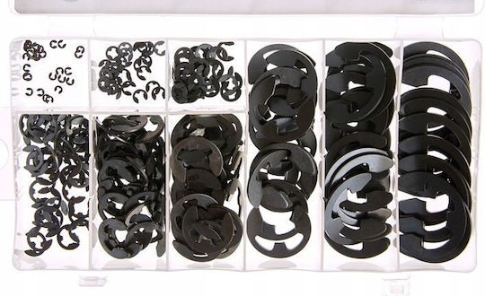 Set 300 Cleme Inel De Siguranță Tip E Zola Mărimi 1.5 3 5 6 10 12 15 19 22 Mm Oțel Fosfatat Cutie De Depozitare