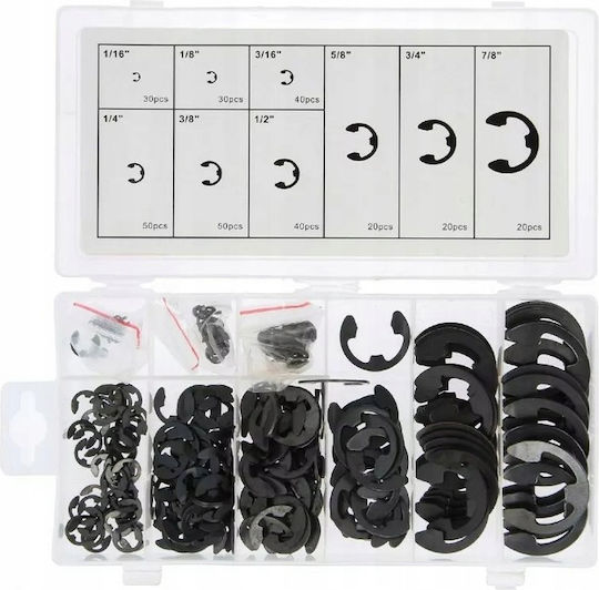 Set 300 Cleme Inel De Siguranță Tip E Zola Mărimi 1.5 3 5 6 10 12 15 19 22 Mm Oțel Fosfatat Cutie De Depozitare