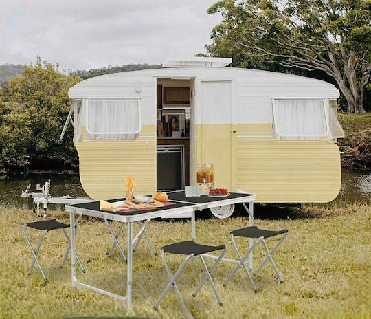 Set Masă Din Aluminiu Pentru Mobilier De Camping Pliabil În Caz În Care 120x60x55cm Negru