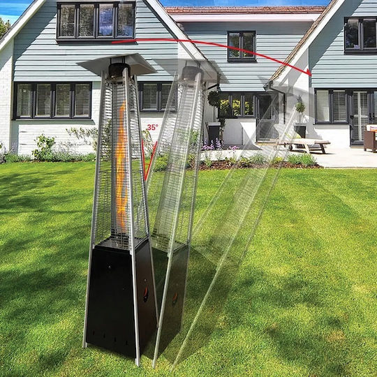 Încălzitor de Terasă Exterior Zola 13 Kw 54 X 46 X 227 Cm Gaz Mobil Roți Furtun Regulator Click-on Husă Protectoare Carcasă Oțel Negru