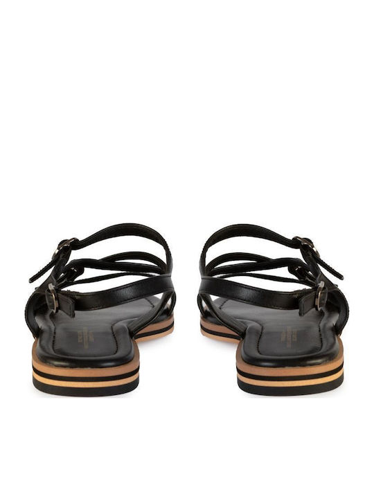 Leder Flache Damen Sandalen Schwarz