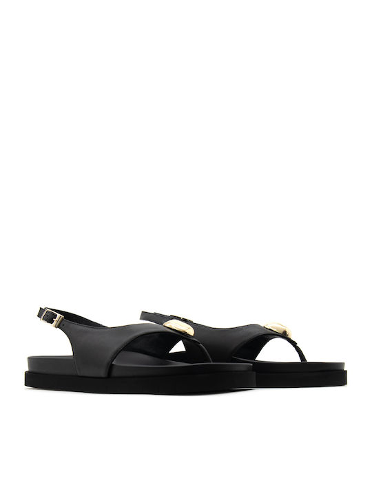 Δερμάτινα Γυναικεία Σανδάλια Flatforms Μαύρα
