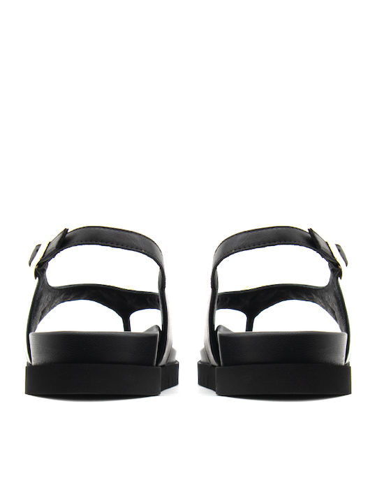 Δερμάτινα Γυναικεία Σανδάλια Flatforms Μαύρα