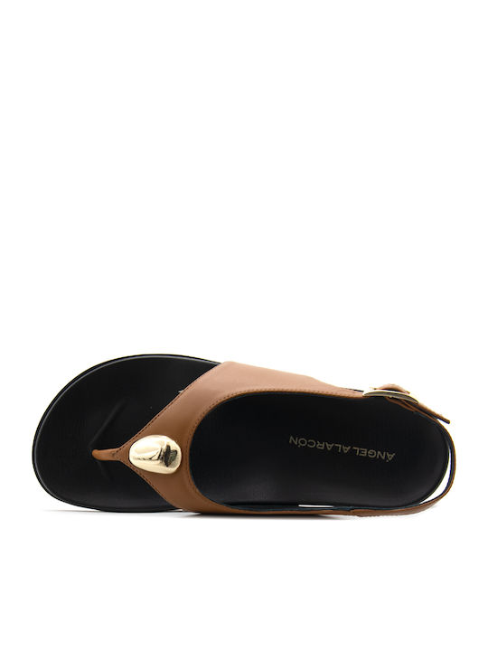 Leather Women's Flat Sandals Tabac Brown 26088 Bio Next Cuoio
