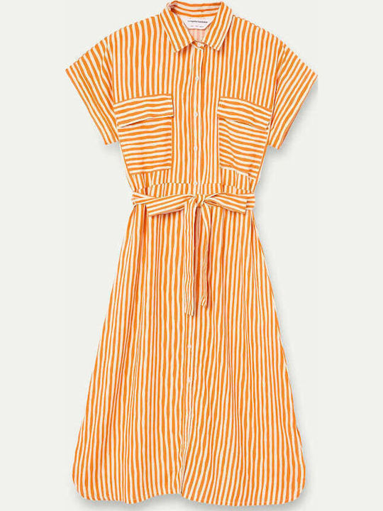 Summer Midi Shirt Dress Orange