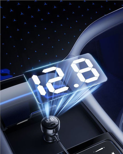 Mobile Origin Car Charger 75W 3A Fast Charging with Ports: 1xUSB 2xType-C with Cable Type-C Black Color