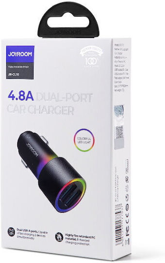 Joyroom JR-CL10 Φορτιστής Αυτοκινήτου 24W με Θύρες: 2xUSB μαζί με Καλώδιο Lightning / Micro-USB / Type-C Μαύρο Χρώμα