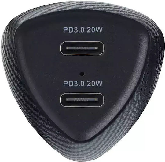 Forcell Автомобилен Заряден Устройство 40W Бързо Зареждане с 2x USB-C Порта Черен Цвят