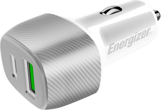 Energizer D38WS Autoladegerät 38W 4A mit Anschlüssen: 1xUSB 1xType-C Silber Farbe