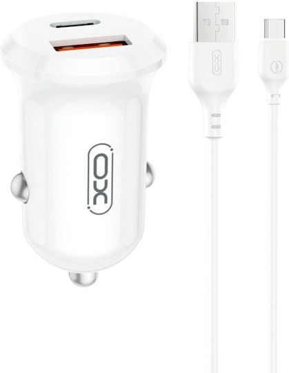 XO CC69 Mini Smart Car Charger 30W 2.75A Fast Charging with Ports: 1xUSB 1xType-C White Color
