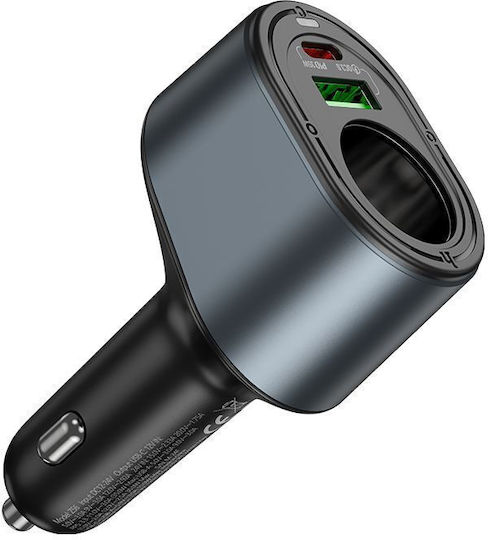 Hoco Зарядно за кола 35W 3Спецификация Бързо Зареждане с Портове: 1xUSB 2xType-C Черен Цвят