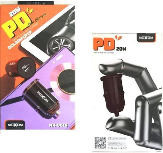 Moxom Car Charger 20W 3A Fast Charging with One Port 1xUSB Black Color