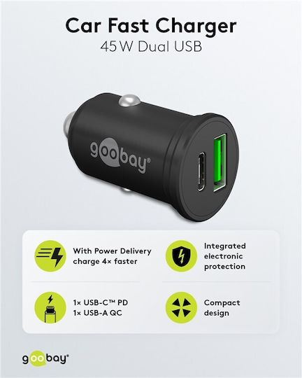 Goobay Car Charger 45W with Ports: 1xUSB 1xType-C Black Color