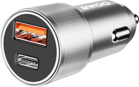 BWOO BO-CC73 Încărcător Auto 38W Cu Porturi 1xUSB 1xType-C Culoare Gri