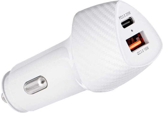 Forcell CC50-1A1C Handy-Autoladegerät 38W 5A Schnellladen mit Anschlüssen: 1xUSB 1xType-C Weiß Farbe
