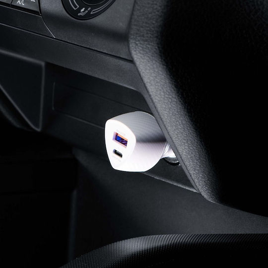 Forcell CC50-1A1C Handy-Autoladegerät 38W 5A Schnellladen mit Anschlüssen: 1xUSB 1xType-C Weiß Farbe