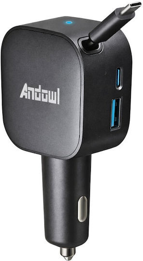 Andowl Car Charger 120W 9A Fast Charging with Ports 1xUSB 1xType-C