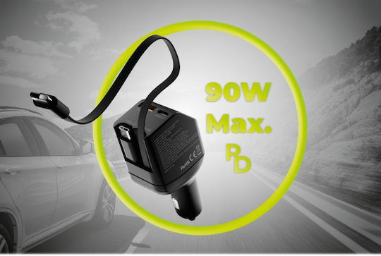 Mobile Origin 90w Car Charger Ca22 Usb-c + Usb-a 2x Usb-c Cable Mo-90cch-ca22