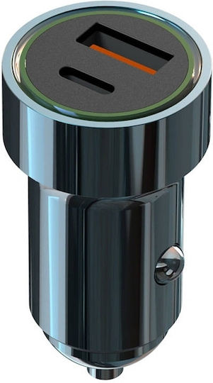 XO CC32 Car Charger 20W 3A Fast Charging with Ports: 1xUSB 1xType-C Blue Color