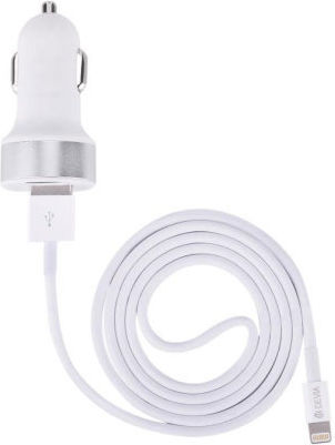 Devia Car Charger 3.1A with Ports: 2xUSB with Cable Lightning White Color