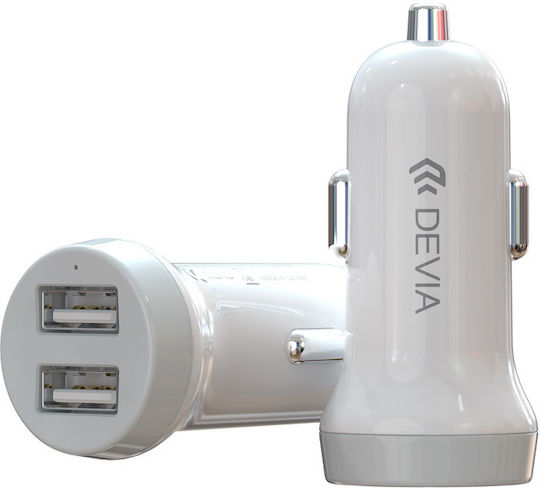 Devia Car Charger 3.1A with Ports: 2xUSB with Cable Lightning White Color