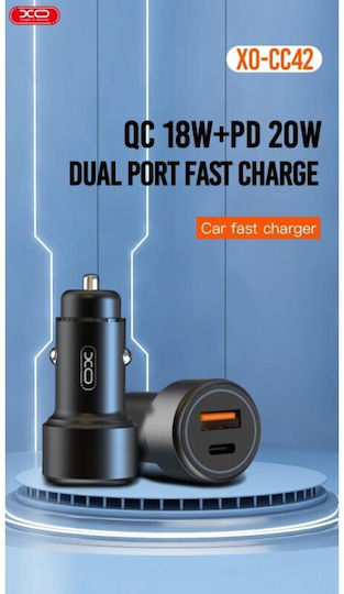 XO Cc42 Auto-Ladegerät 20W 3A mit einem Anschluss: 1xUSB Schwarz Farbe