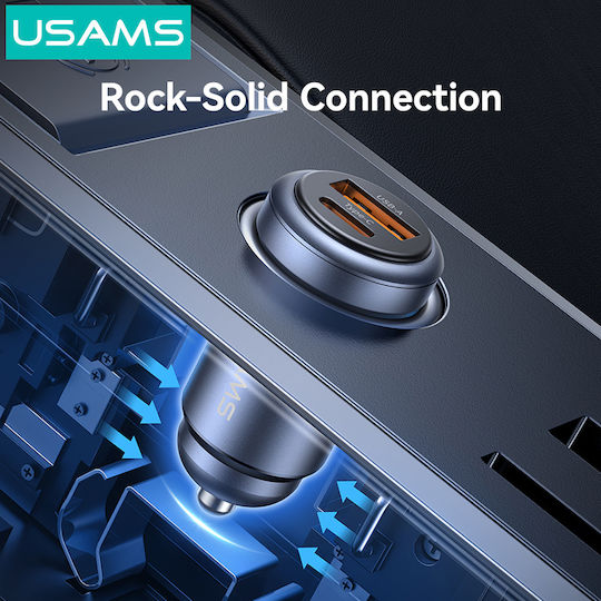 Usams Auto-Ladegerät 30W Schnellladung mit Anschlüssen: 1xUSB 1xType-C