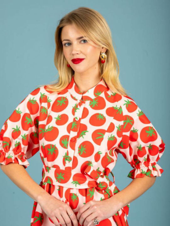 Summer Mini Shirt Dress Red