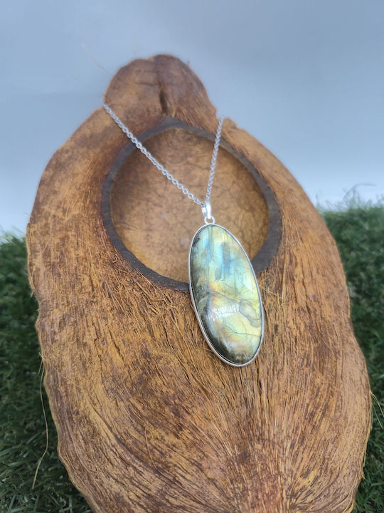 Silver Labradorite Necklace – Stainless Steel Chain