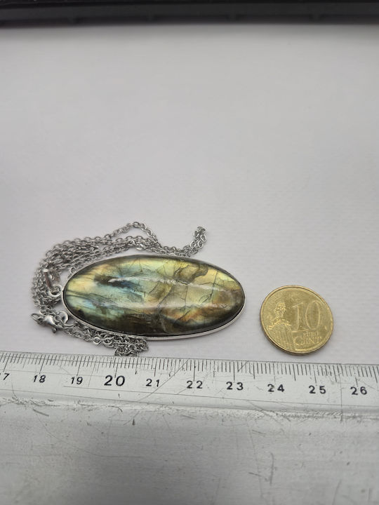 Silver Labradorite Necklace – Stainless Steel Chain