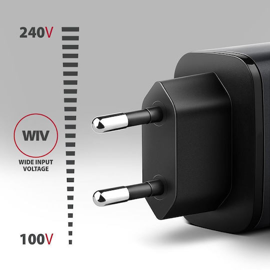 Axagon Wireless Charger GaN With USB-A Output Port And USB-C Output Port 67W Power Delivery Quick Charge 3.0 Quick Charge 4+ Quick Charge 2.0 SuperCharge Gray ACU-PQ67