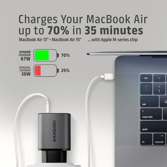 Axagon Φορτιστής Χωρίς Καλώδιο με Θύρα USB-A και Θύρα USB-C 67W Power Delivery / Quick Charge 3.0 / Quick Charge 4+ / Quick Charge 2.0 / SuperCharge Μαύρος (ACU-PQ67D)