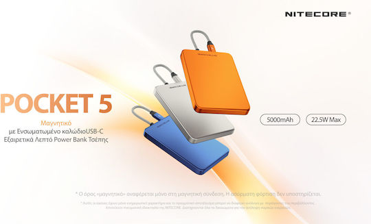 NiteCore Pocket 5 MagSafe Power Bank 5000mAh 22.5W Orange