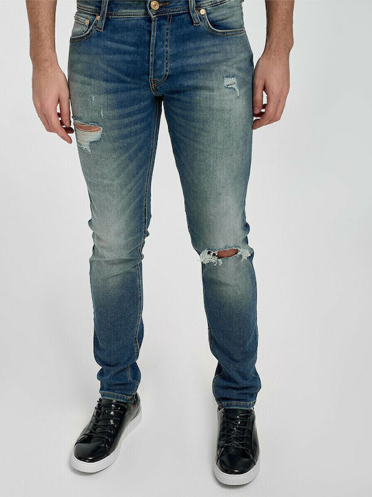 Men's Jeans Pants Elastic with Slim Tapered Fit Blue