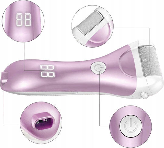Lima Electrică Pentru Călcâie Picioare Zola Îndepărtează Pielea Excesivă 3 Role Formă Ergonomică 2 Trepte Viteză Cablu Usb 16x6x3,5 Cm Roz