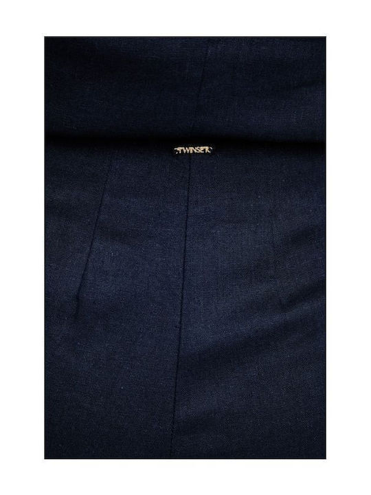 Women's Linen Capri Trousers Floral Blue