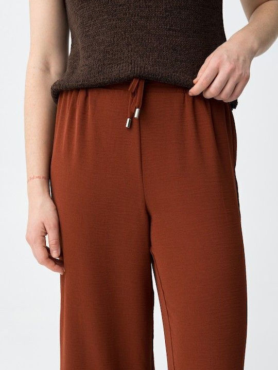Women's Fabric Trousers in Relaxed Fit Brick Red