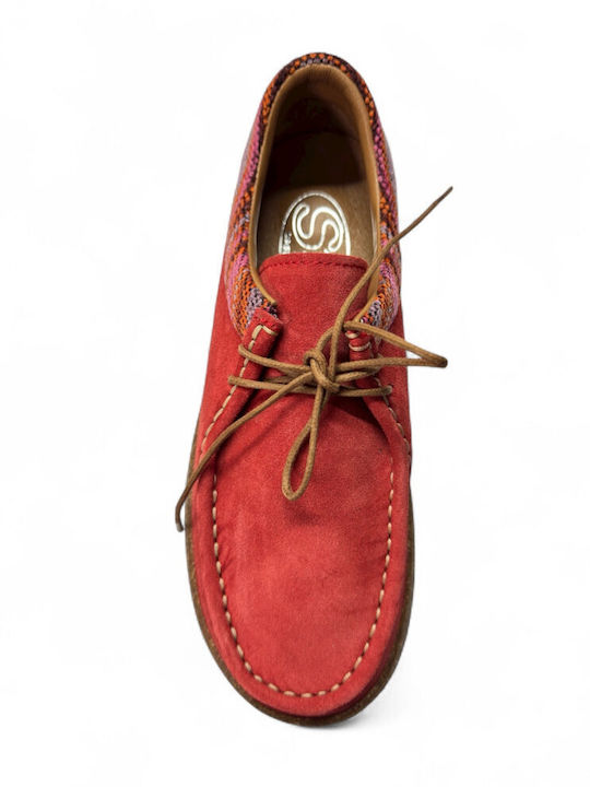 Δερμάτινα Γυναικεία Loafers σε Κόκκινο Χρώμα