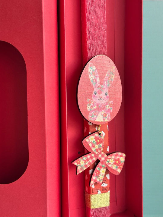Candle Egg Bunny Bow Red With Box
