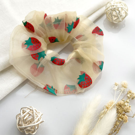 Elastice Pentru Păr Classic Cabbage Stil Japonez Culoare Portocalie Cu Căpșuni