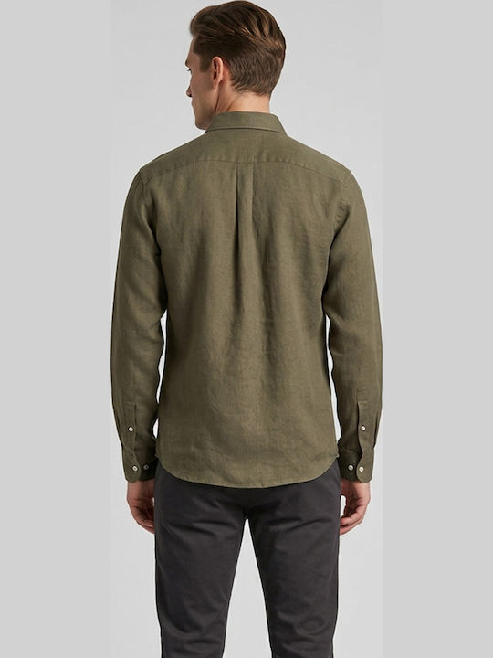 Long Sleeve Linen Shirt in Regular Fit Dark Khaki
