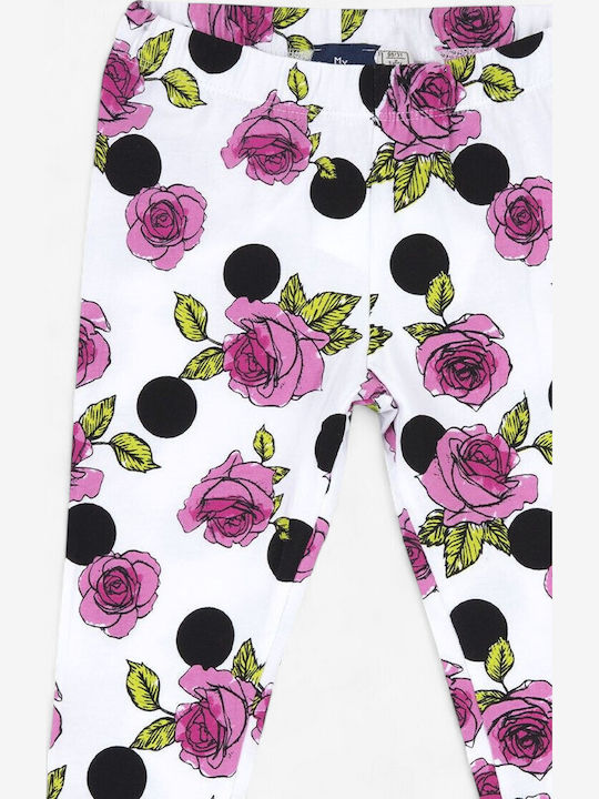 Kinderleggings Sport Lang Weiß/Pink