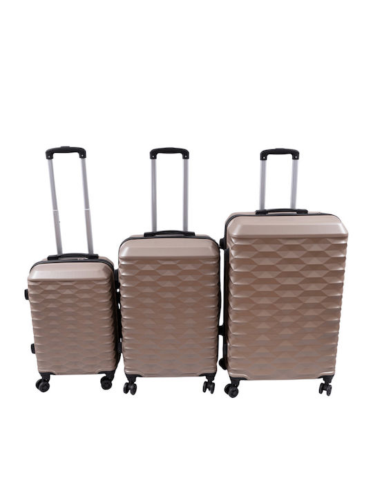 Hard Travel Suitcases Champagne with 4 Wheels Set of 3 Pieces