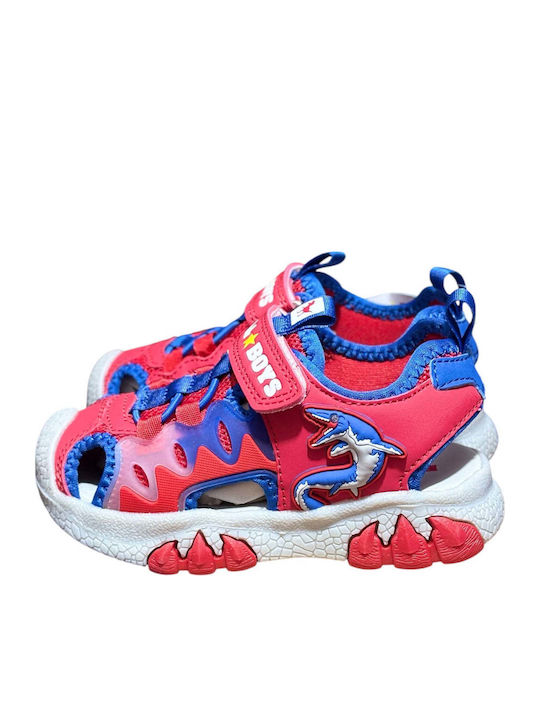 Sandals with Hoop & Loop Closure and Lights Red