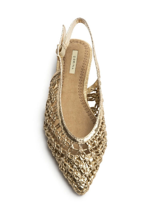 Women's Ballerina Shoes With Strap In Gold Colour
