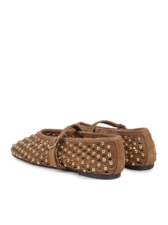 Women's Ballerina Shoes In Tabac Brown Colour