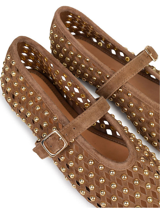 Women's Ballerina Shoes In Tabac Brown Colour